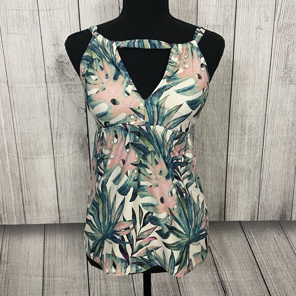 Alex Marie Swimsuit Top Women's Small Ruched Halter Tankini Multicolor Floral - Picture 1 of 9